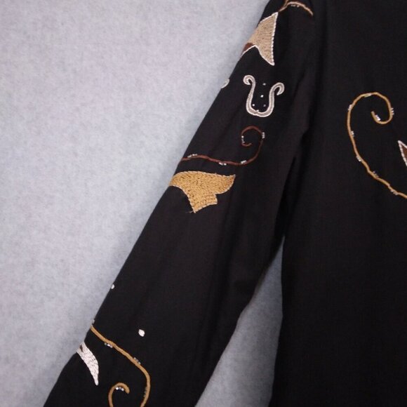 Indigo Moon | Black Embroidered Artsy Boho Duster Coat Jacket | Size M - Picture 9 of 10